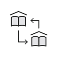 An icon of 2 books with arrows pointing between them